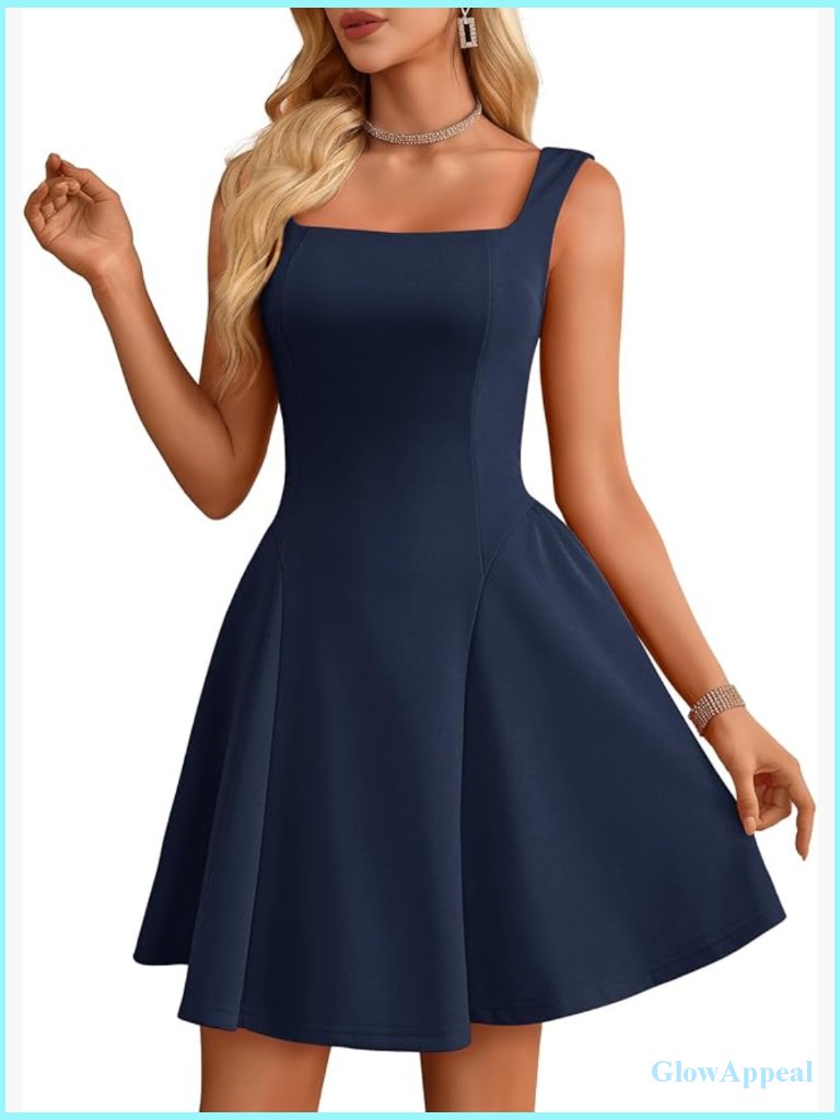 Sleeveless Square Neck Mini A-Line Cocktail Party Dress